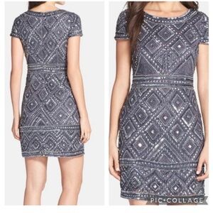 Adrianna Papell sequins and beaded short cap sleeve dress